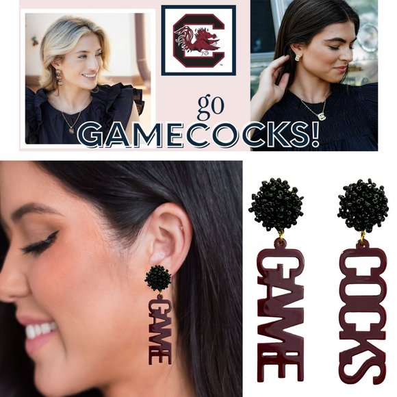 GAMECOCKS South Carolina College Football Team Fan Acrylic Beaded Earrings NEW - Picture 1 of 3